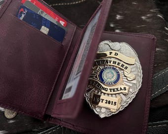 Police Badge Wallet Universal Fit Full Grain Leather-Purple