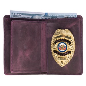 Polizei Abzeichen Brieftasche Universal Fit Vollnarbenleder-Lila