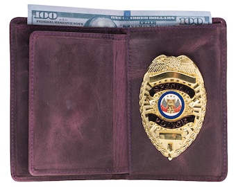 Police Badge Wallet Universal Fit Full Grain Leather-Purple