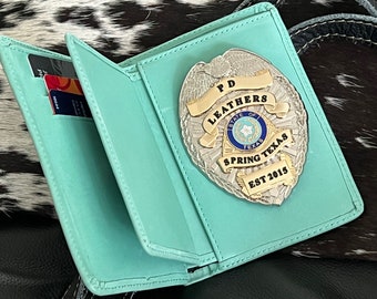 Police Badge Wallet  All Leather Universal Fit- Turquoise
