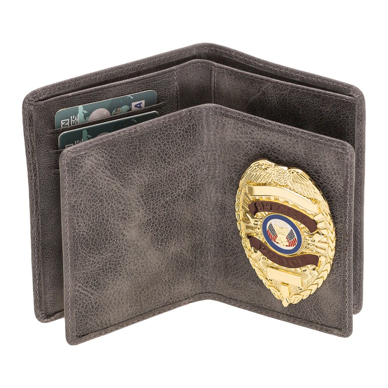 Police Badge Wallet All Leather Universal Fitcharcoal Gray Etsy