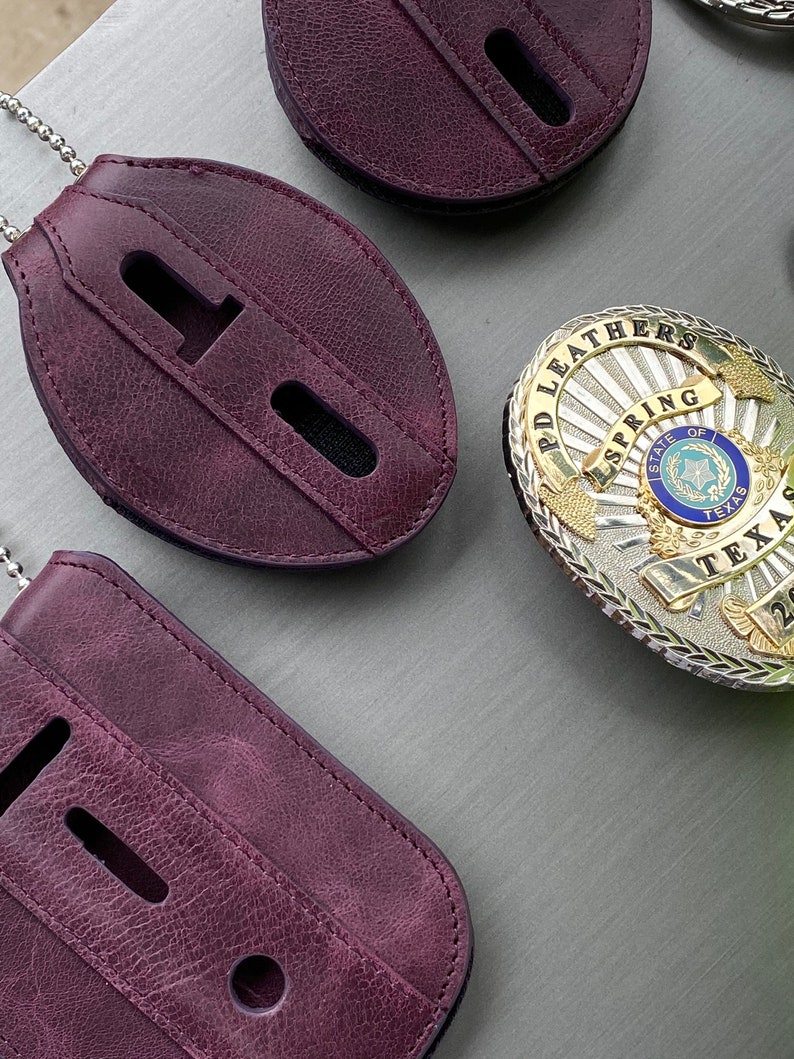 Purple Full Grain Leather Oval Police Badge Holder Belt Clip Etsy