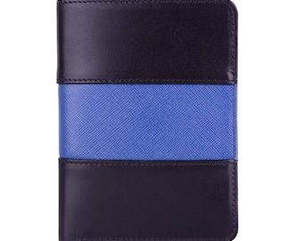 Police Badge Wallet Black with Thin Blue Line Full Grain Leather