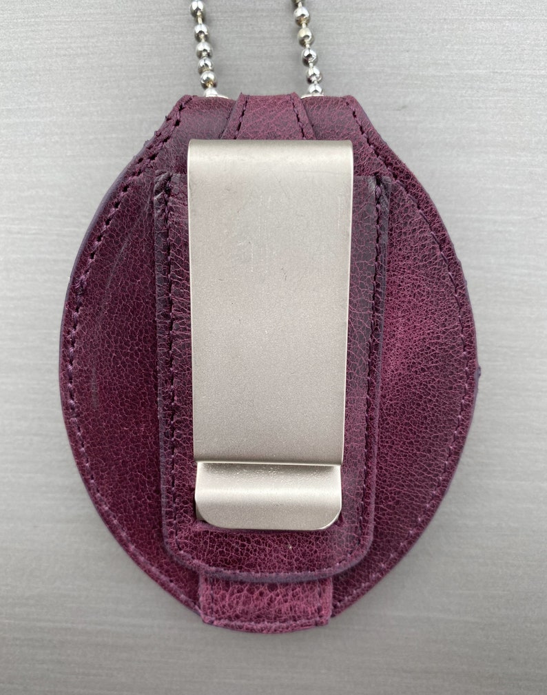 Purple Full Grain Leather Oval Police Badge Holder Belt Clip Etsy