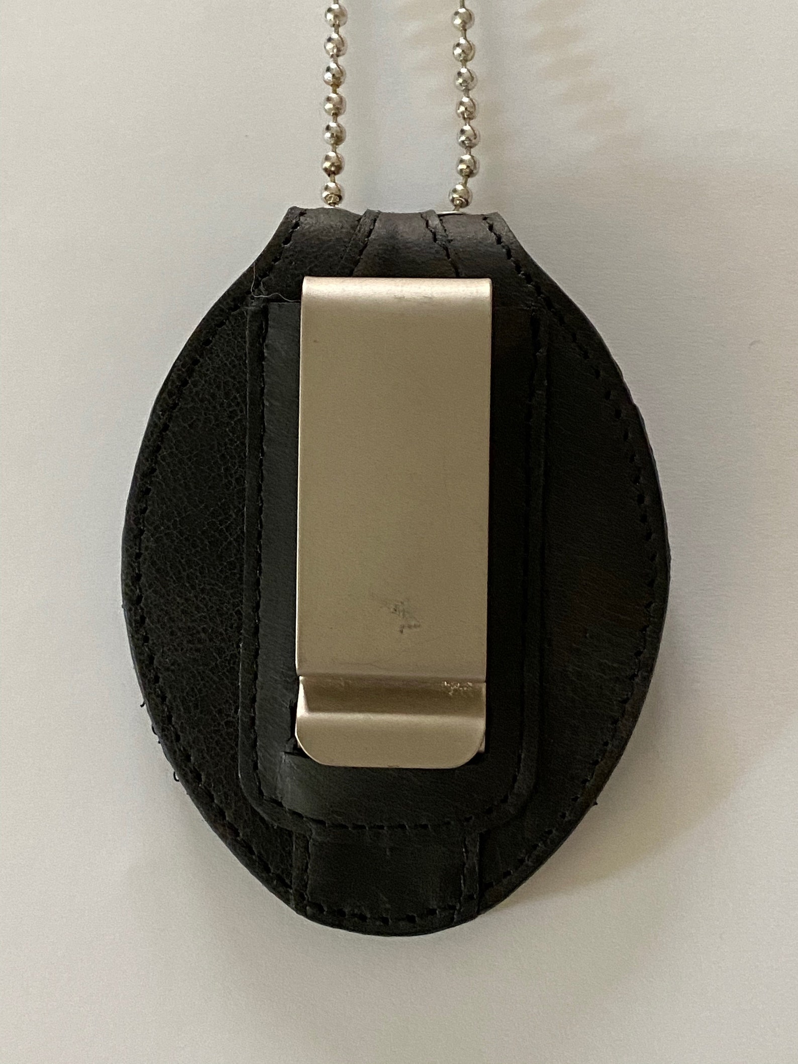 Black Full Grain Leather Oval Police Badge Holder Belt Clip | Etsy