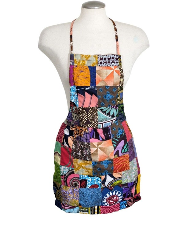Handmade Patchwork Full Front Bib Apron African P… - image 1