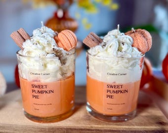 Sweet Pumpkin Pie Sojakaars, herfstkaars, herfstdessertkaars, herfstkaars sojawas, cadeau Pumpkin Home Candle, herfstdecor 325 ml