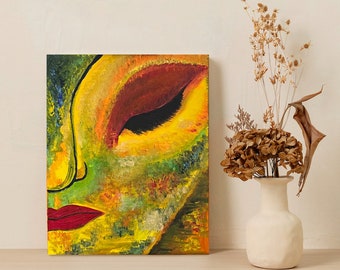 Verdrietig meisje herten tijgerogen - Glow in the Dark schilderij