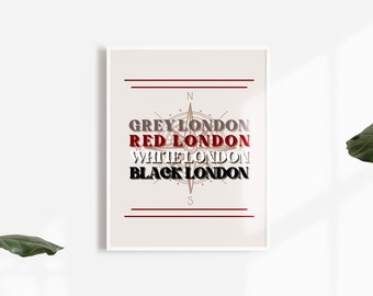 The Four Londons | A Darker Shade of Magic Digital Print | Grey, Red, Black, and White London | Bookish Home Decor | DIGITAL DOWNLOAD