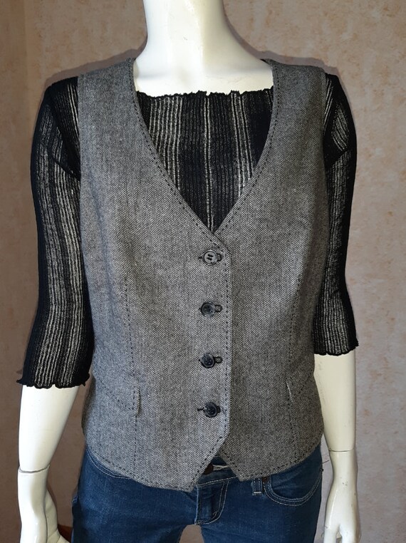 Vintage vest Gray Wool Viscose Folk Vest Vintage … - image 4