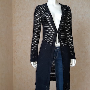Vintage knit Cardigan, Vintage black sweater, Acryl Cardigan, Long sleeve, Blouse Casual, Hippie Clothes, Boho Clothing, M size Cardigan