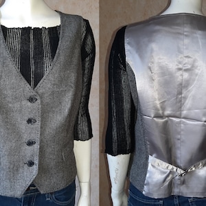 Vintage vest Gray Wool Viscose Folk Vest Vintage jacket Patchwork style L Size vest Wool Bohemian Jacket for woman Vest for woman
