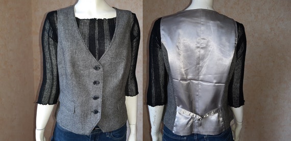Vintage vest Gray Wool Viscose Folk Vest Vintage … - image 1
