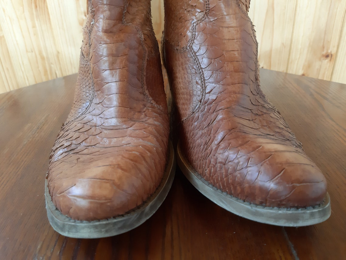 Vintage Leather Brown Italian Country Western Cowboy Boots Mens 41 EU / 8 US / 7.5 UK Unisex Cowboy Boots, foto 4 di 5