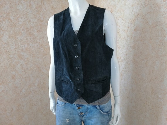 Vintage vest. Suede vest. 1970". Blue vest. Vinta… - image 1