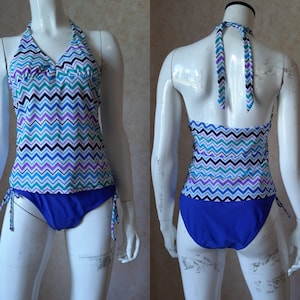 Vintage 1990s Swimsuit, bathing suit Size 10 or Small Multicolored swimsuit Two Pieces Swimsuit Women’s Sexy 2 Pieces Swimsuit Tankini Top