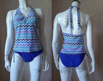 Vintage 1990s Swimsuit, bathing suit Size 10 or Small Multicolored swimsuit Two Pieces Swimsuit Women’s Sexy 2 Pieces Swimsuit Tankini Top