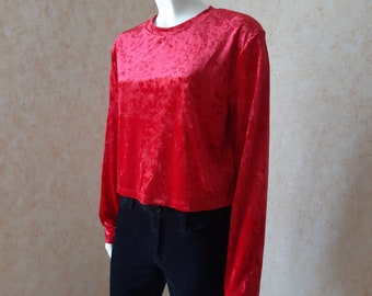 Vintage sweater, Vintage Red sweater, Polyester sweater, Long sleeve, Blouse Casual, Hippie Clothes, Boho Clothing, L/XL size sweater
