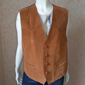 Chaleco vintage Chaleco de gamuza 1970" Chaleco marrón Chaqueta vintage Estilo patchwork Chaleco talla M Chaleco boho de cuero Chaqueta para hombre Chaleco de cuero
