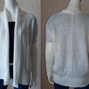 90s white Cardigan, Vintage Open Shawl Cardigan, Vintage Cardigan, White Open Cardigan, Cardigan Sweater