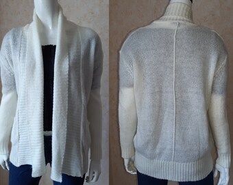 Cardigan blanc des années 90, cardigan châle ouvert vintage, cardigan vintage, cardigan ouvert blanc, pull cardigan