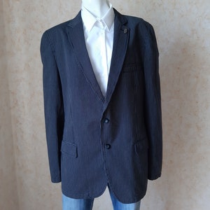 Blazer vintage Jim Spencer em algodão, estilo retrô, masculino, cinza, tamanho 52 XL. Blazer elegante e sofisticado com botões.