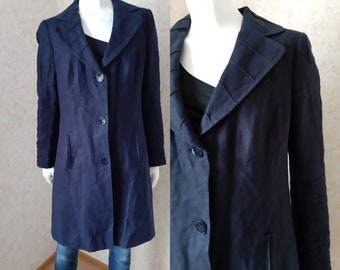 Vintage Coat Linen Jacket Women Blazers Blue Coat Size M US 6 Vintage Lady Button blazer Office jacket clasic jacket