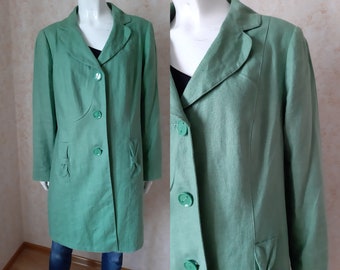 Vintage Coat Linen Jacket Women Blazers Green Coat Size L US 10 Vintage Lady Button blazer Office jacket clasic jacket