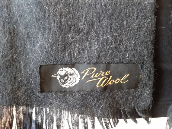 Vintage Wool Black scarf. Shawl Retro. Unisex Sca… - image 3