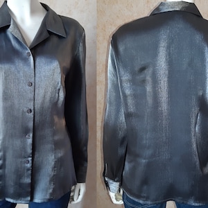 Vintage Shirt Vintage Gray Blouse Viscose Shirt Women Small Button Tops Casual Hippie Clothes Boho Clothing Womens Clothing 38 size Shirt