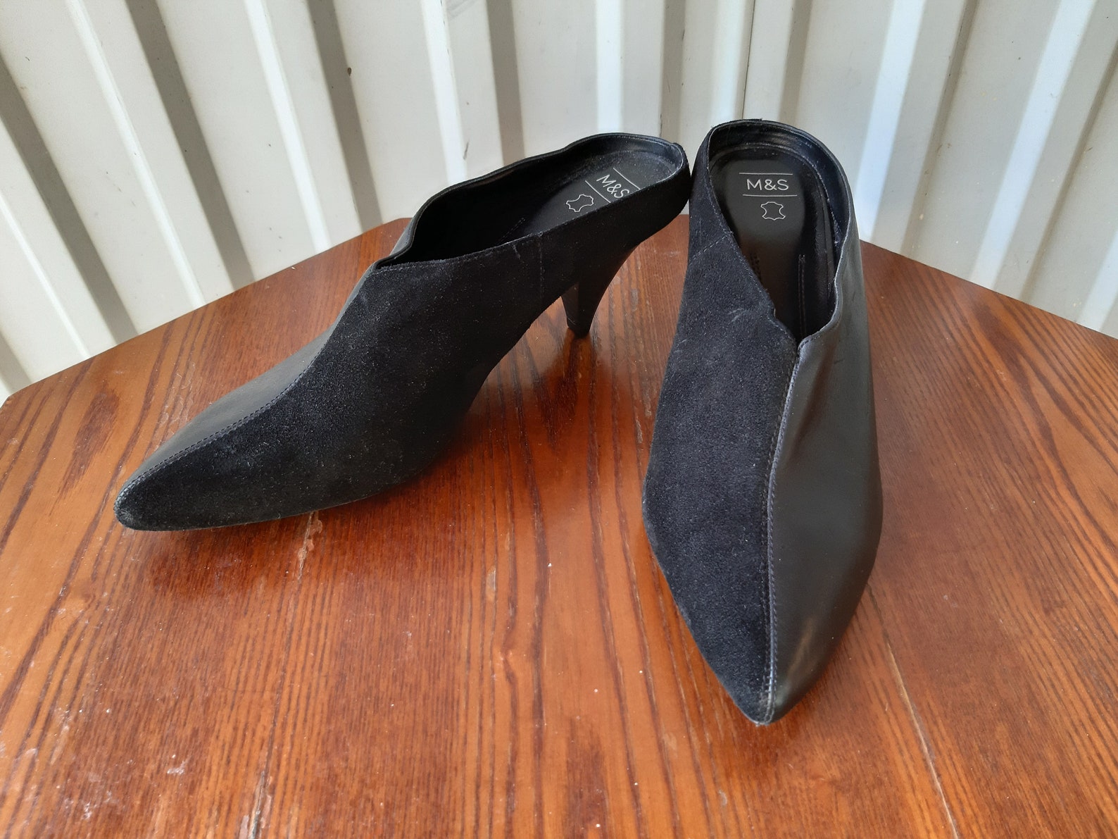M&S Black Leather Suede Mules Summer Shoes Mule Sandals Etsy