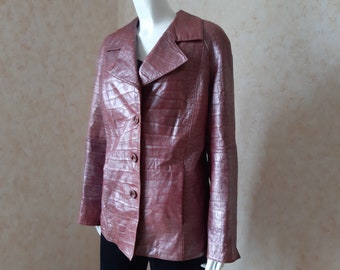 Vintage Women maroon silver Leather Blazer Jacket Women Blazers Leather Coat Size M/L Vintage Lady Button blazer Office jacket