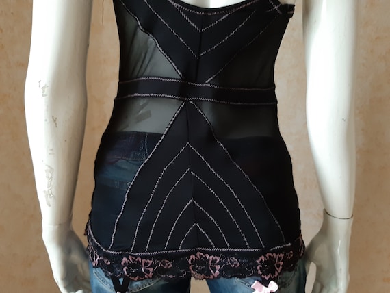 Vintage Corset Black Pink Prom Party Bustier Bodi… - image 9