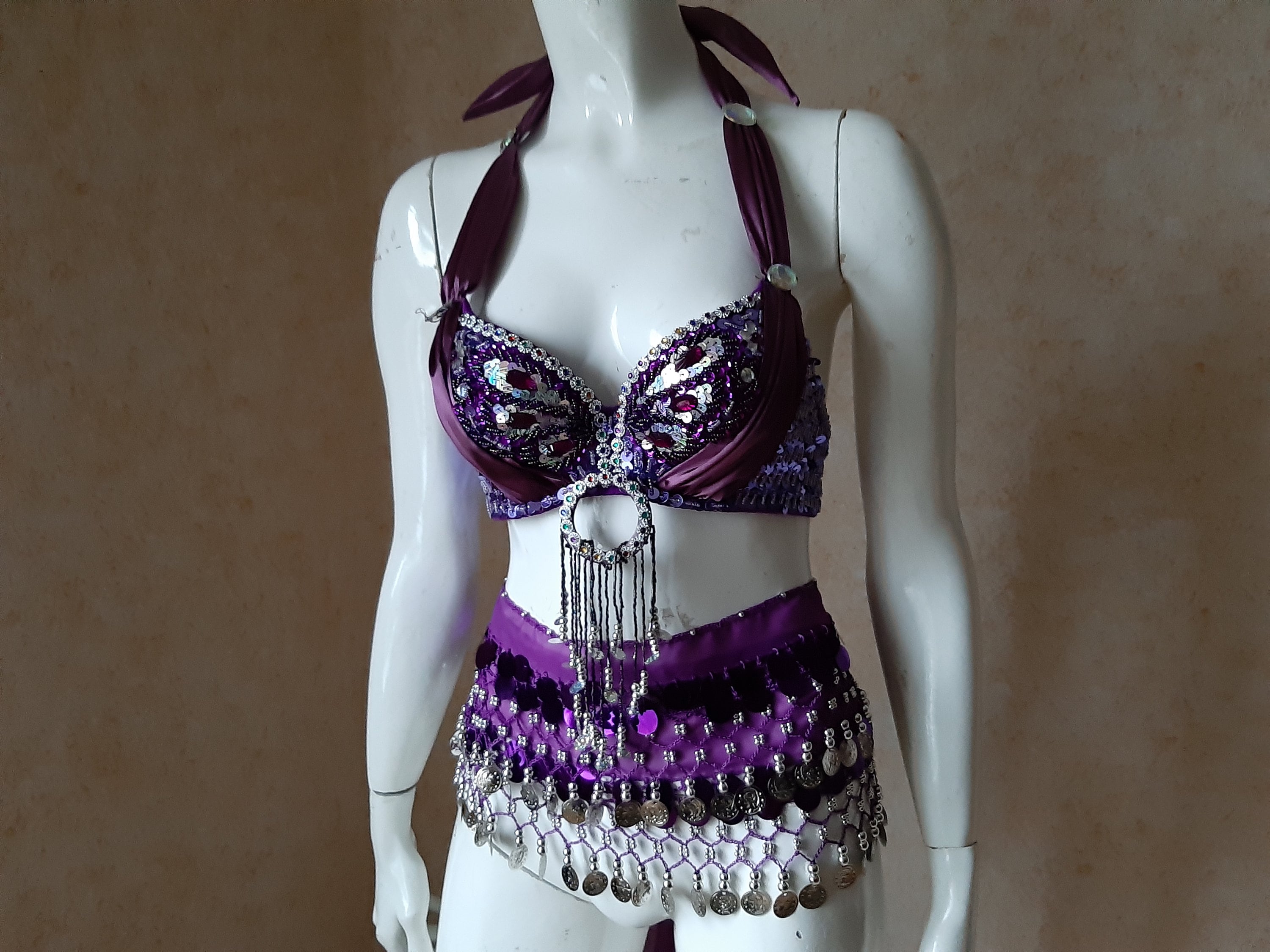 Vintage Belly Dance Costume Set Brabelt Sexy Party Evening Violet