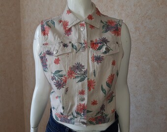 Vintage Multicolored vest Folk Vest Vintage jacket Patchwork style S Size vest flowers Bohemian Jacket for woman Vest for woman
