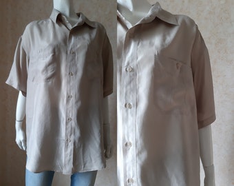 Vintage Men's Silk Brown Fabric Shirt SIZE S, Vintage Shirt, Vintage men's Shirt, Brown Silk Shirt, Silk Shirt
