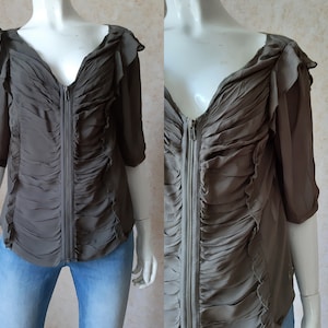 Vintage Shirt Vintage Gray Blouse Viscose Shirt Women zipper close Tops Casual Hippie Clothes Boho Clothing Womens Clothing L size US 10