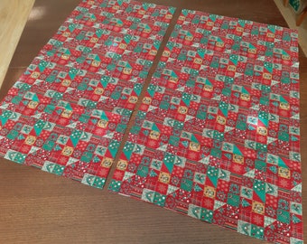 Set of 2 Vintage Christmas Tablecloth, Christmas tree bumps, Holly Pine Tablecloth, Xmas Holidays, Holidays table linens, Christmas bells