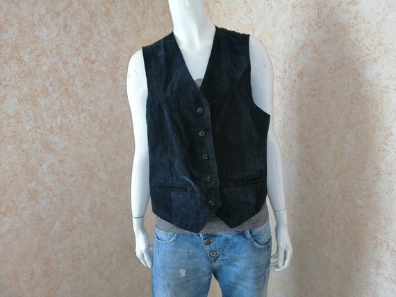 Vintage vest. Suede vest. 1970". Blue vest. Vinta… - image 5