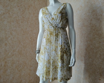 Vintage White with yellow flowers Dress Size S Flirty Festival  Summer Dress Beach dress Cocktail Dress Fashion dress Clothes for women
