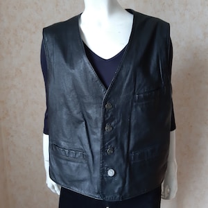 Chaleco de cuero vintage 1970 "Chaleco negro Chaqueta vintage Chaleco estilo patchwork Talla M Chaleco de cuero Boho Chaqueta para hombre Chaleco elegante HIM