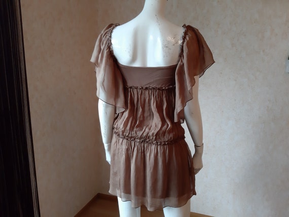 Vintage Silk Brown dress Size M Flirty Festival S… - image 6