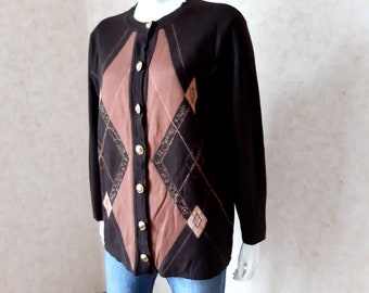 Vintage Carla Ferroni sweater, Vintage Black sweater, Big Buttons sweater, Long sleeve, Hippie Clothes, Boho Clothing, L size sweater