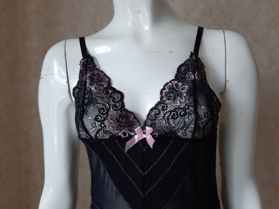 Vintage Corset Black Pink Prom Party Bustier Bodi… - image 4