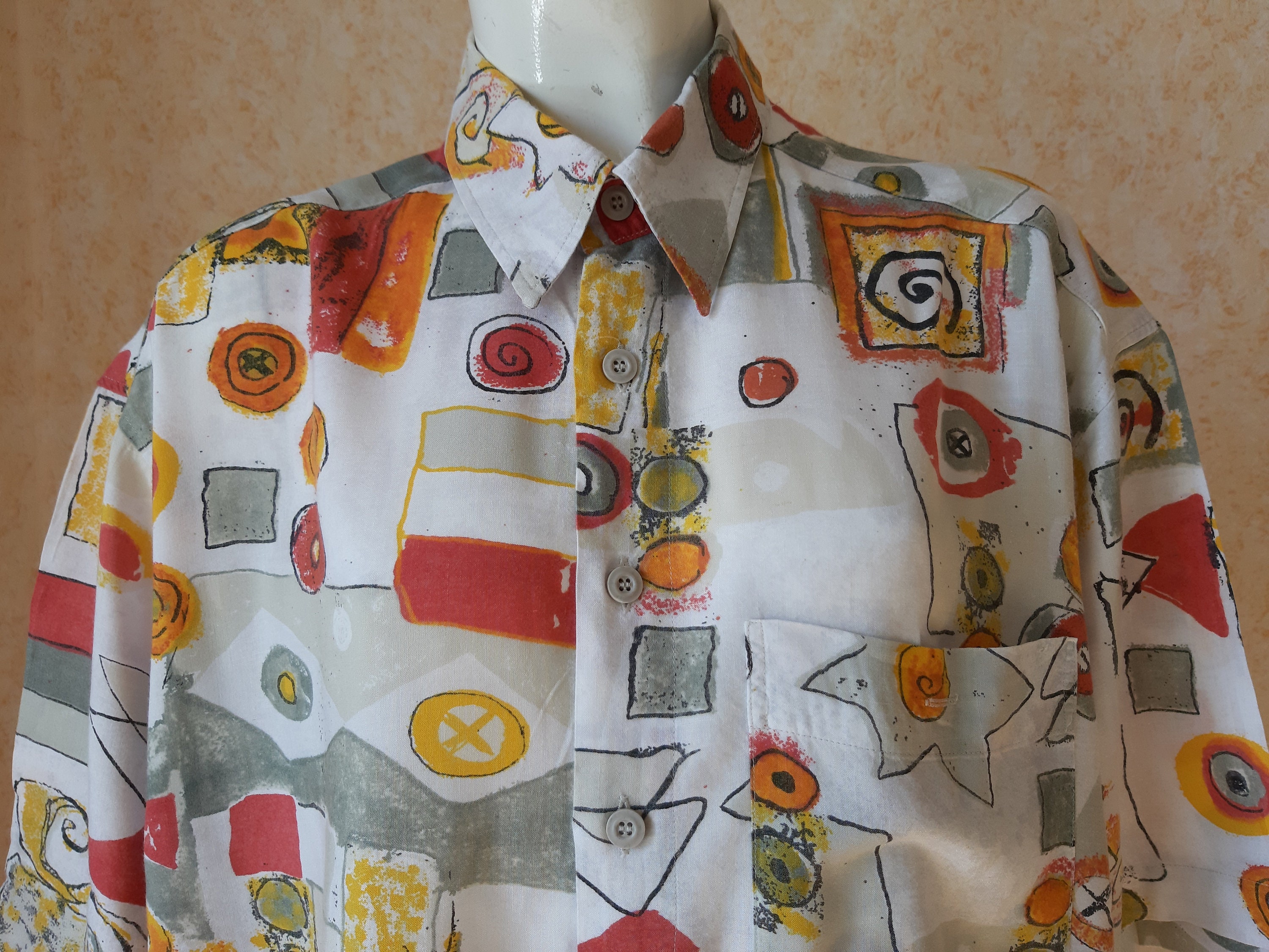 Vintage Men's Multicolored Fabric Shirt SIZE L 41-42 | Etsy
