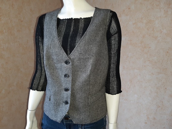 Vintage vest Gray Wool Viscose Folk Vest Vintage … - image 5