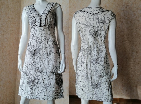 Vintage Basic White with Flower Pattern Dress Siz… - image 2