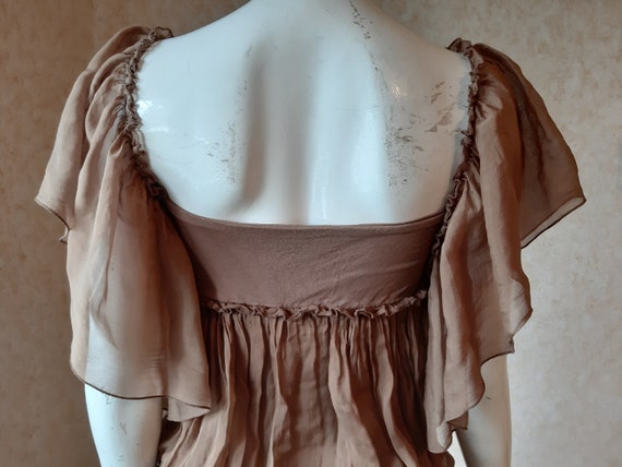 Vintage Silk Brown dress Size M Flirty Festival S… - image 7