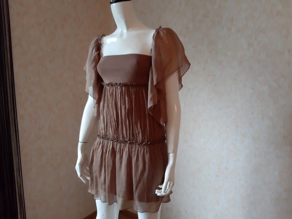 Vintage Silk Brown dress Size M Flirty Festival S… - image 3