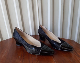 Zapatos vintage negros de piel para mujer, zapatos de tacón Sarina Spain, talla 37.5 EU / 6.5 US / 4 UK